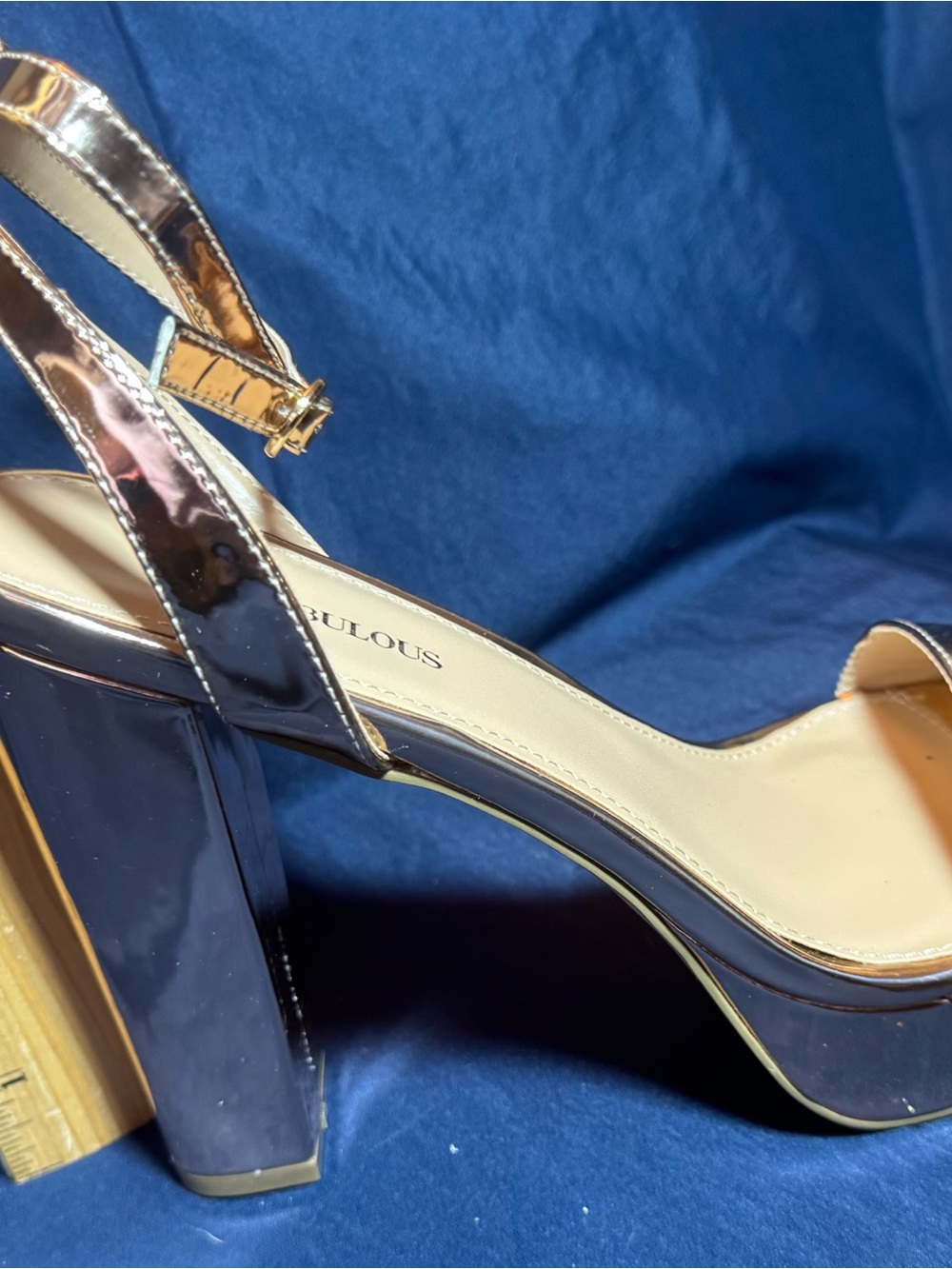 JustFab - Tempeste - Rose-Gold Metallic Platform Ankle-Strap Heels - Picture 4 of 10